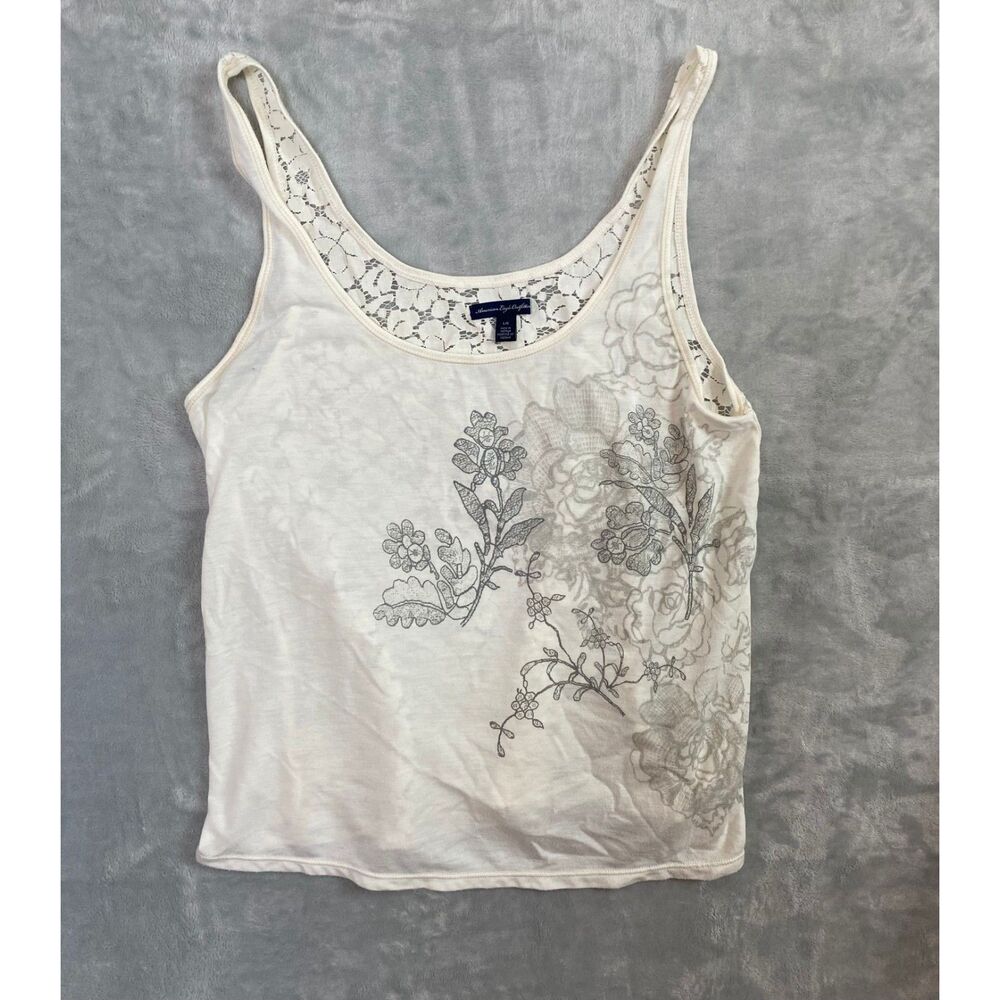 American Eagle Outfitters Women's White Floral Lace Tank Top Blouse Size L/G